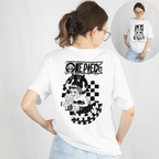 "One Piece Perona graphic t-shirt featuring gothic anime girl design in black and white"