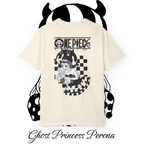 "One Piece gothic streetwear shirt with Perona character in monochrome design"
