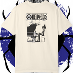 "Unique One Piece Brook shirt with piano scene, Japanese manga streetwear"