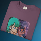 Close-up of 90s Aesthetic shirt showing the Dragon Ball character screenshot and player controls.
