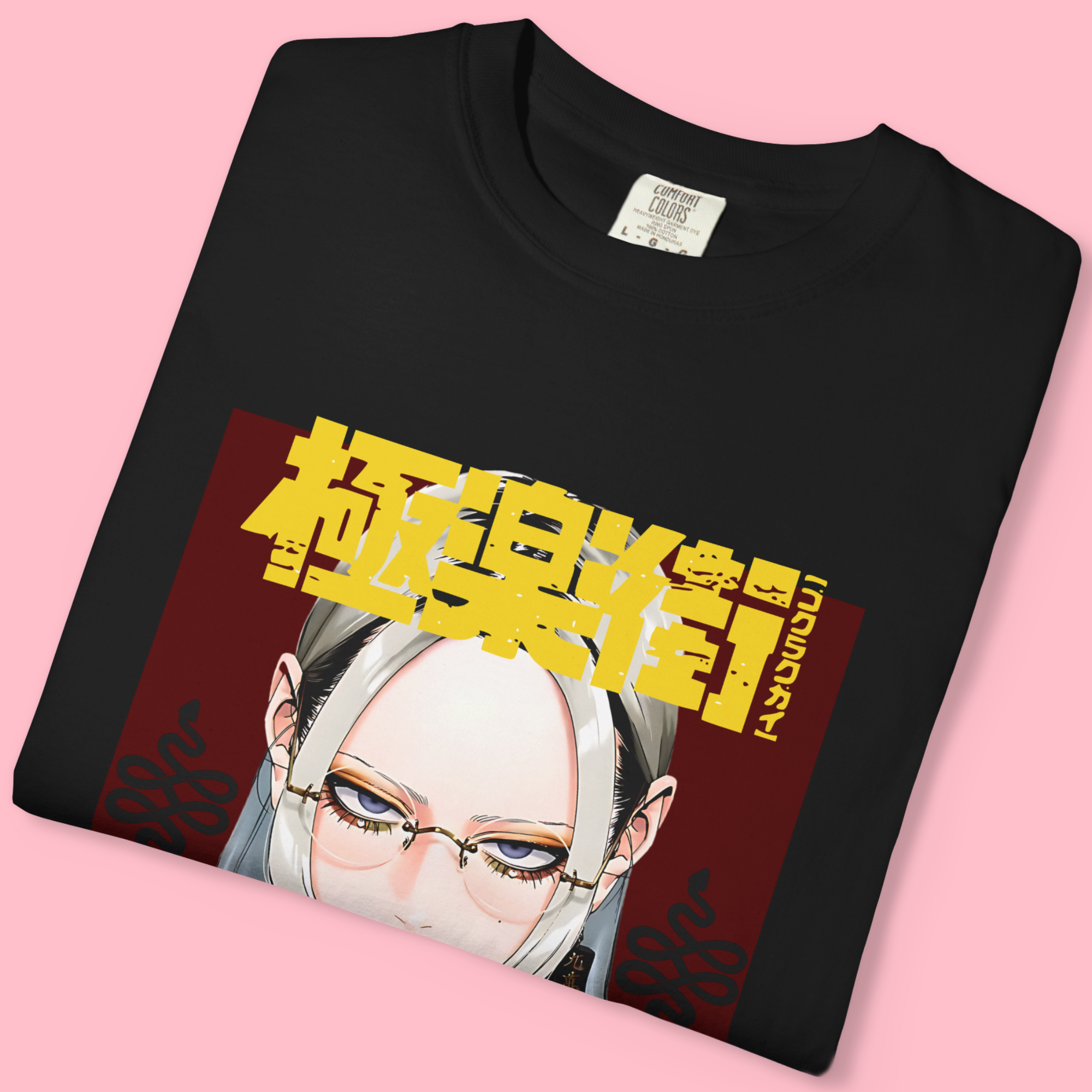 Unique Gokurakugai Tao Saotome t-shirt with striking Japanese anime artwork.