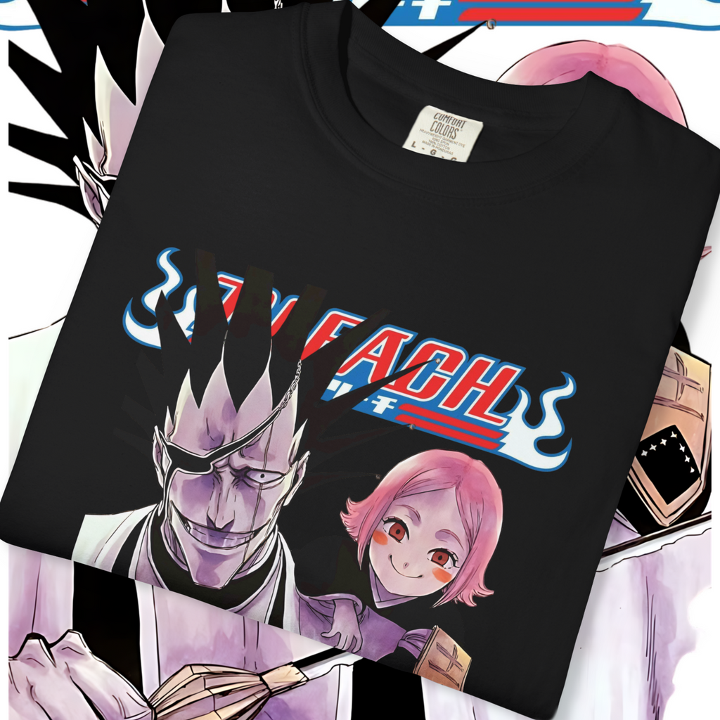 "Unisex Bleach anime streetwear shirt with Kenpachi and Yachiru design"