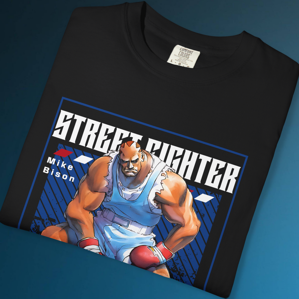 Vintage Street Fighter Mike Bison shirt with bold anime artwork for otaku and collectors