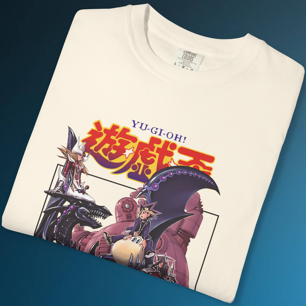 "Vintage style Yu-Gi-Oh shirt for anime fans with Dark Magician duel theme"