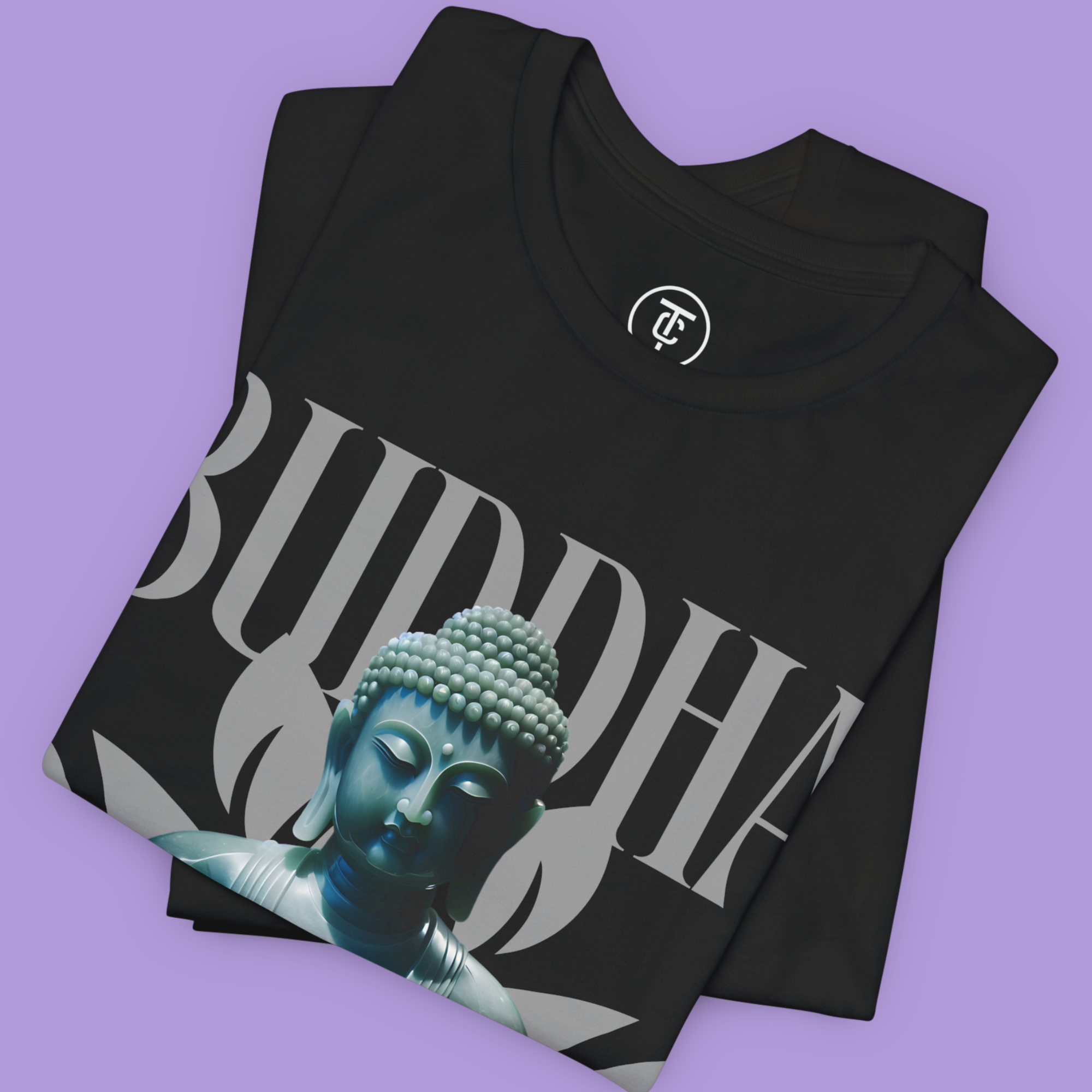 Mindfulness Gift T-shirt featuring a detailed Jade Buddha and the text Peace, Wisdom, Awakening.
