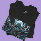 "Unisex oversized bella+canvas 3001® tee with bold Cthulhu print – perfect for horror and occult lovers"
