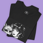 Close-up of E-Girl Aesthetic Graphic Tee with lace top and choker details.