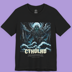 "Cthulhu graphic t-shirt in gothic streetwear style – oversized black and white design by Ironchain19"