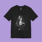 Dark aesthetic anime girl shirt with mysterious Oni mask, perfect for gothic streetwear and otaku fashion enthusiasts.