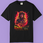 Fire rescue graphic tee for women with firefighter flame print.