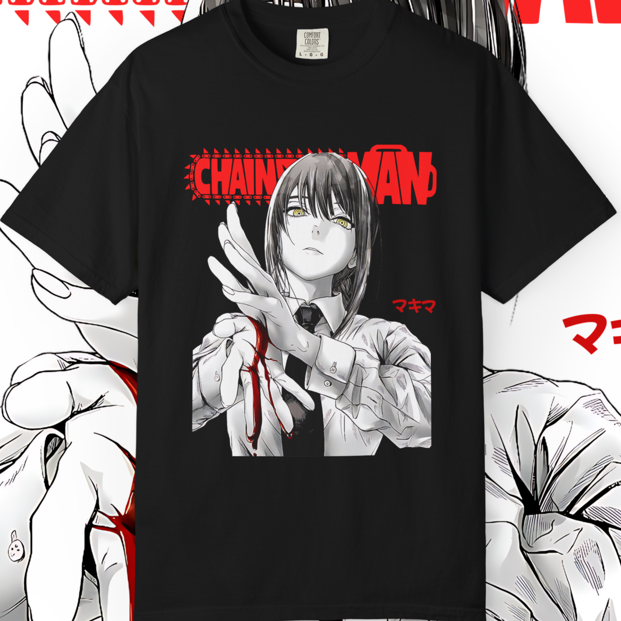 Stylish unisex anime shirt with Makima illustration, perfect for manga and streetwear lovers.