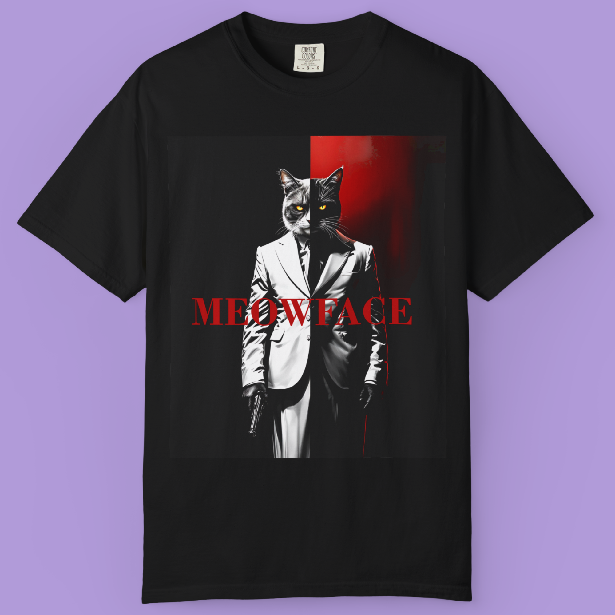 "Unique cat parody shirt with mafia style artwork, perfect gift for cat lovers and alternative fashion enthusiasts."