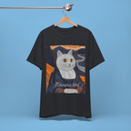 Meowna Lisa cat t-shirt featuring a funny parody of the Mona Lisa painting, perfect gift for cat lovers.
