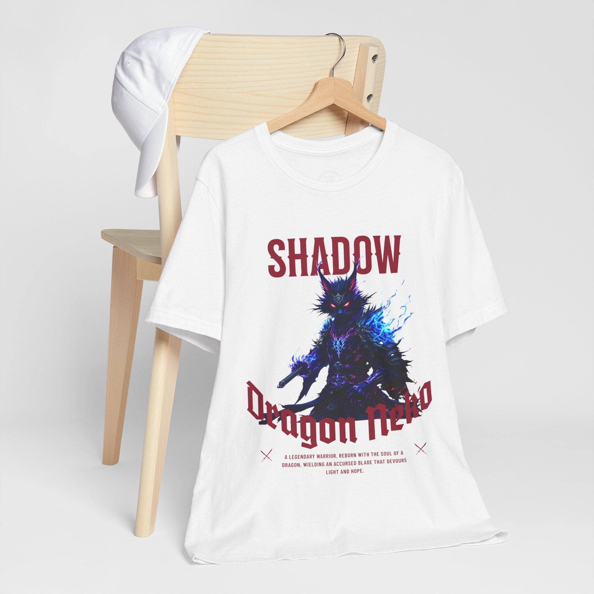 Cyberpunk Fantasy shirt design with Shadow Dragon Neko character wielding a katana.