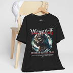 Close-up of Gothic T-Shirt graphic showing the werewolf's glowing eyes and fur detail.