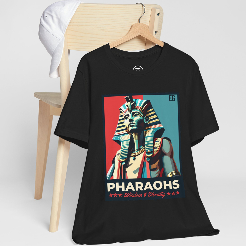Unisex Egyptology T-shirt representing Wisdom & Eternity in propaganda poster style.