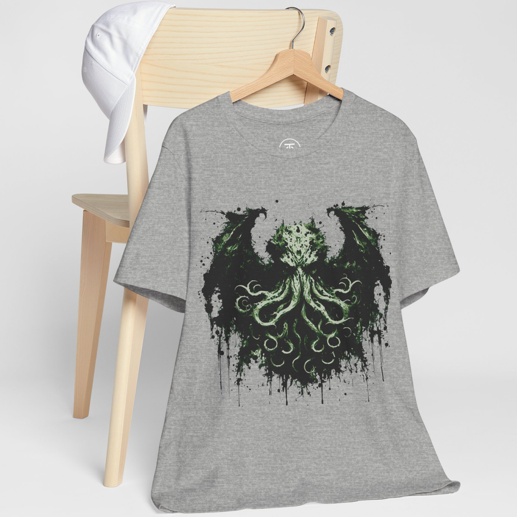 "Unique gothic streetwear tee showcasing Cthulhu in dripping ink style for dark fashion lovers"