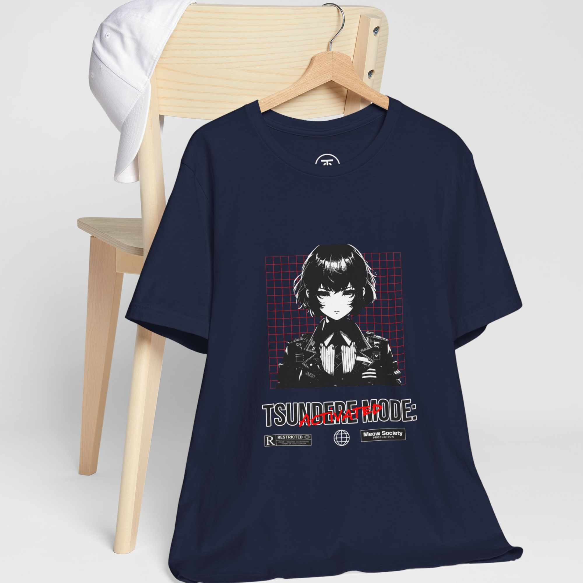 High-quality print on a black tee featuring a short-haired anime girl in dark aesthetic clothing.