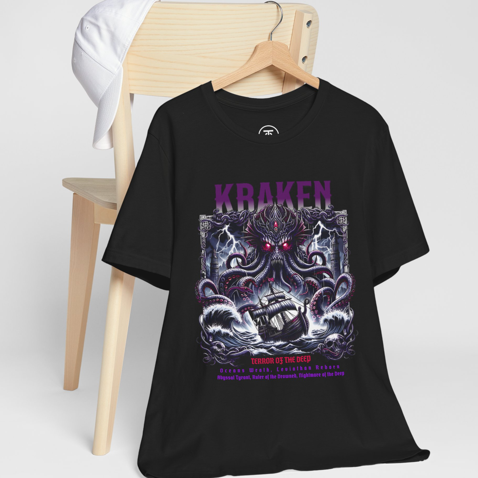 Gothic Streetwear shirt featuring a large octopus or squid monster from the ocean deep.