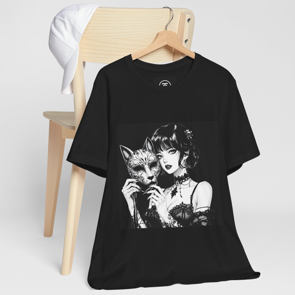 Unisex Gothic T-shirt for Otaku fans of monochromatic manga style clothing.