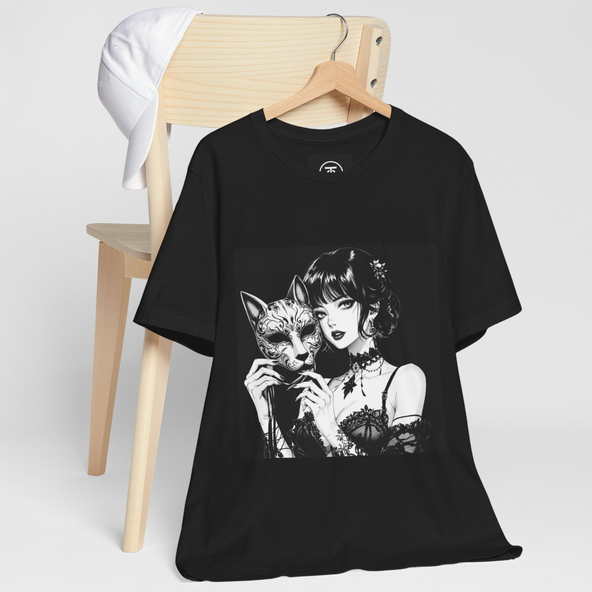 Unisex Gothic T-shirt for Otaku fans of monochromatic manga style clothing.