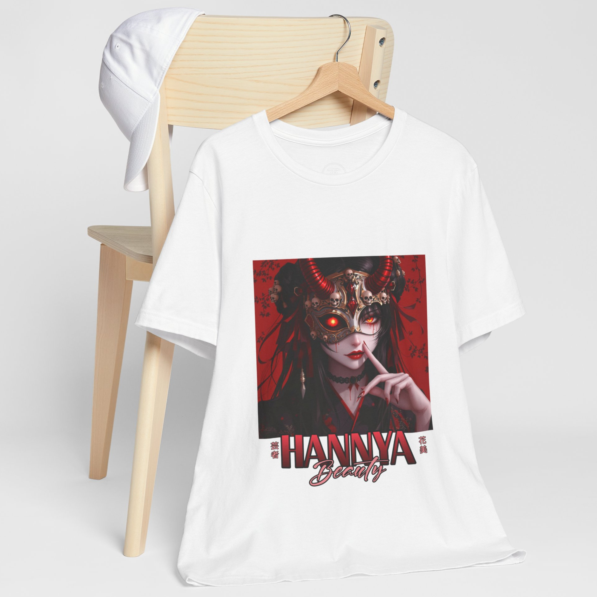 Japanese Culture shirt featuring red demon mask and subtle floral background.