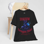 High-quality print on a white tee featuring a Shadow Dragon Neko with a dark and vibrant design.