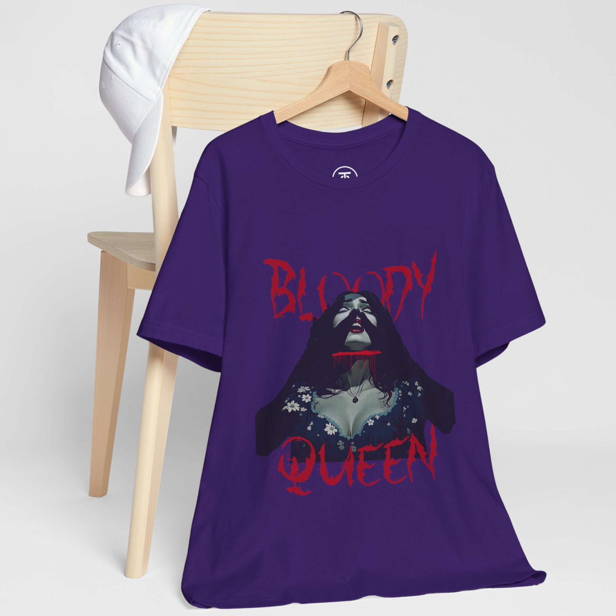 High-quality print of a black T-shirt featuring a Vampire Queen in a cinematic graphic style.