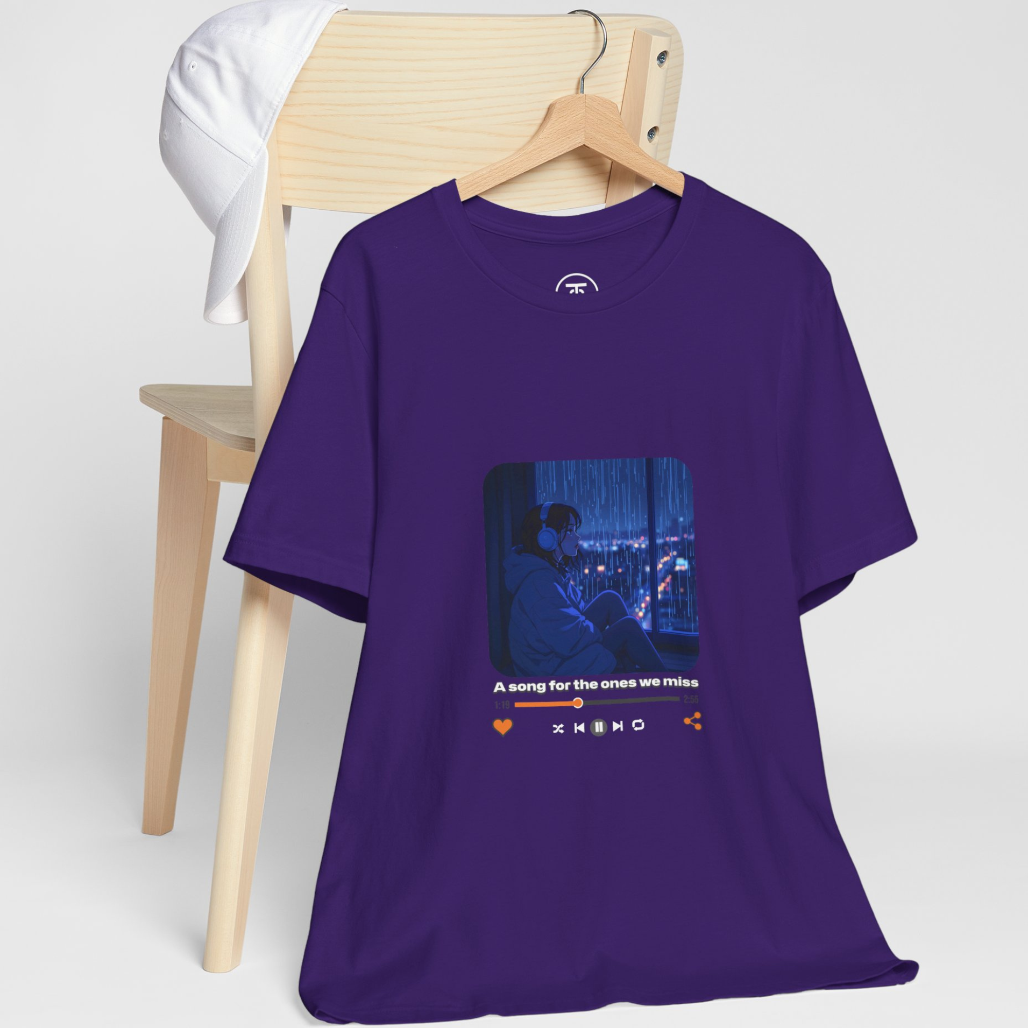 "Lo-fi anime girl graphic shirt with neon city lights and headphones – perfect gift for anime and lo-fi music lovers"