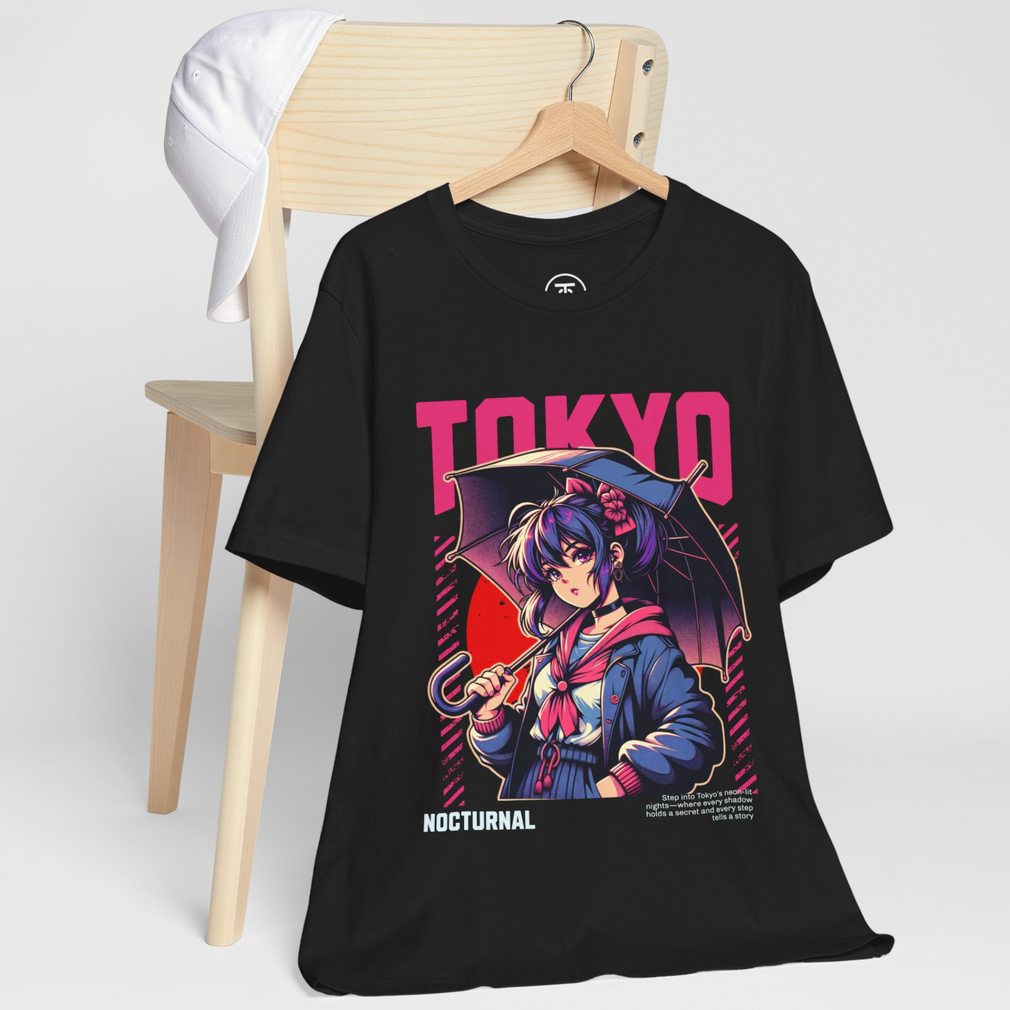 "Tokyo Nocturnal t-shirt with anime girl design for manga, cosplay and streetwear fans"