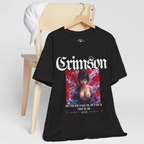Crimson samurai girl anime t-shirt for gothic streetwear, cosplay, and manga fans