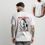 "Chainsaw Man Asa Mitaka War Devil T-Shirt anime graphic tee in black and white with bold red accents"