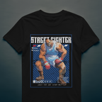 Black cotton T-shirt with anime-inspired Mike Bison artwork from classic Street Fighter series