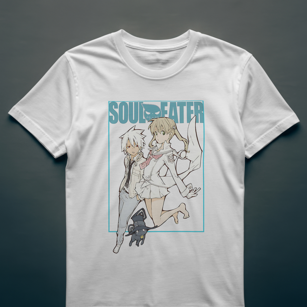 Otaku streetwear Soul Eater T-shirt, Japanese anime graphic design on premium white cotton tee.