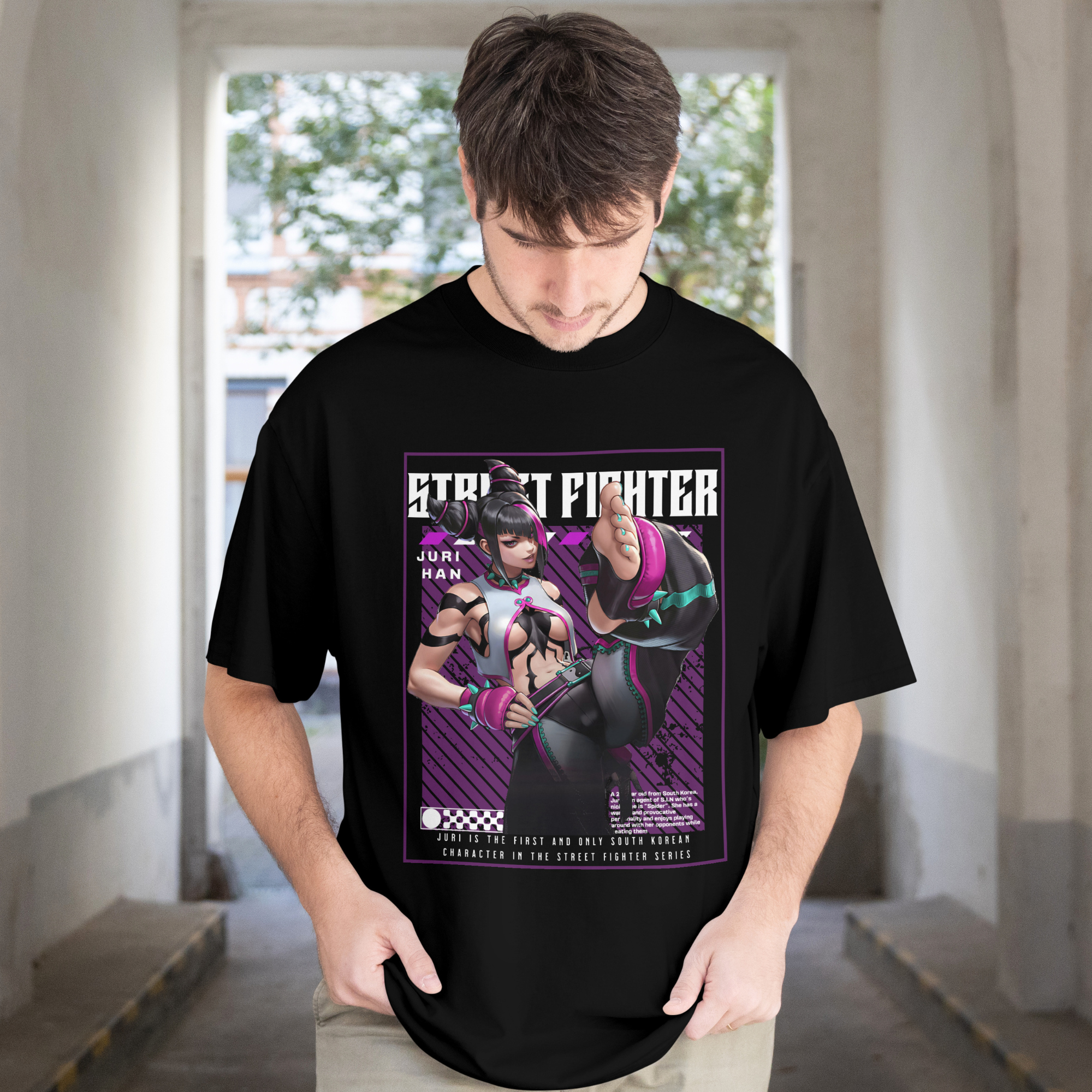 "Street Fighter anime t-shirt with Juri Han artwork, unisex fit for men and women"