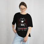 E-Girl Alt Fashion graphic tee featuring a girl in a jacket over a red grid background.