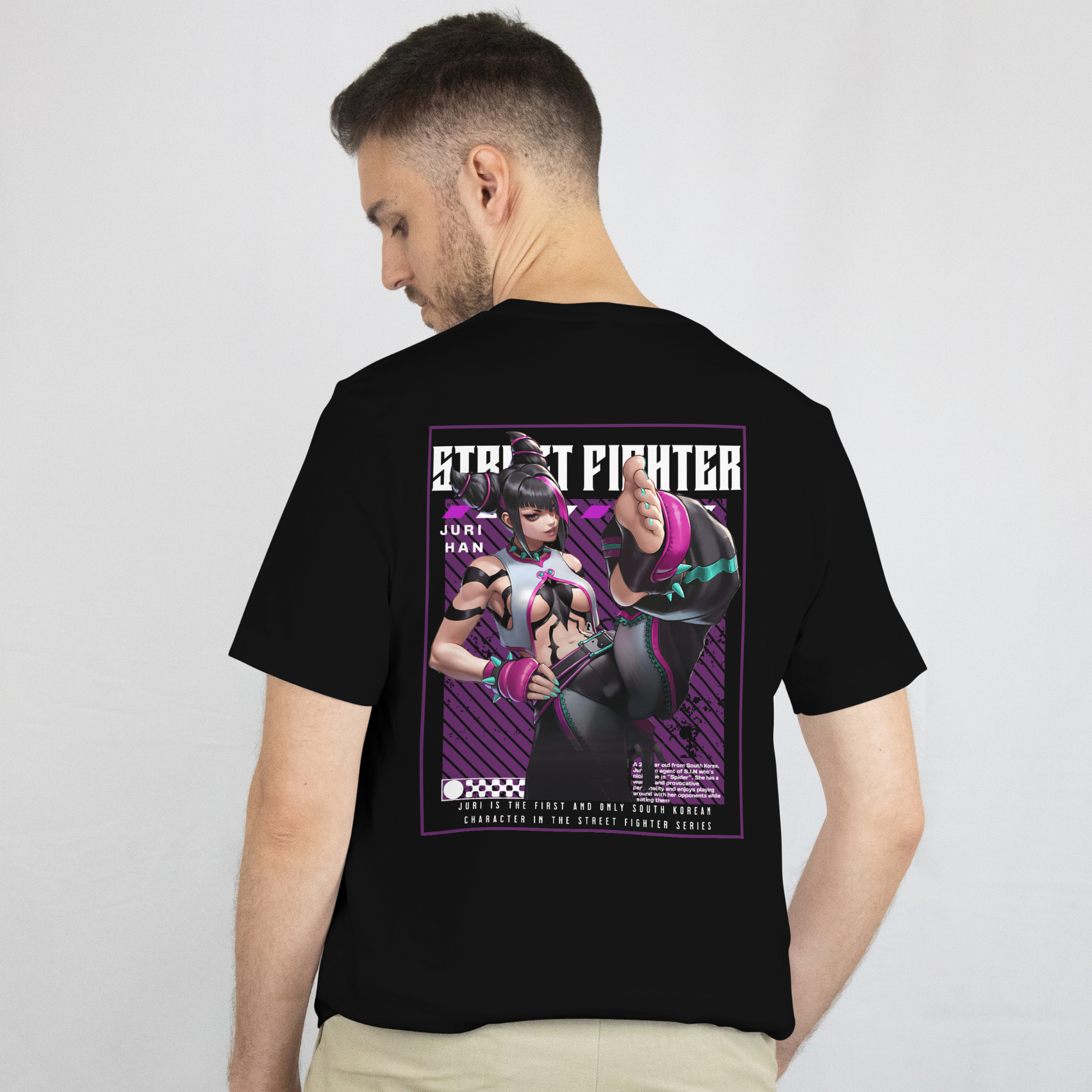 Limited edition Street Fighter Juri anime shirt for men and women who love gaming fashion.