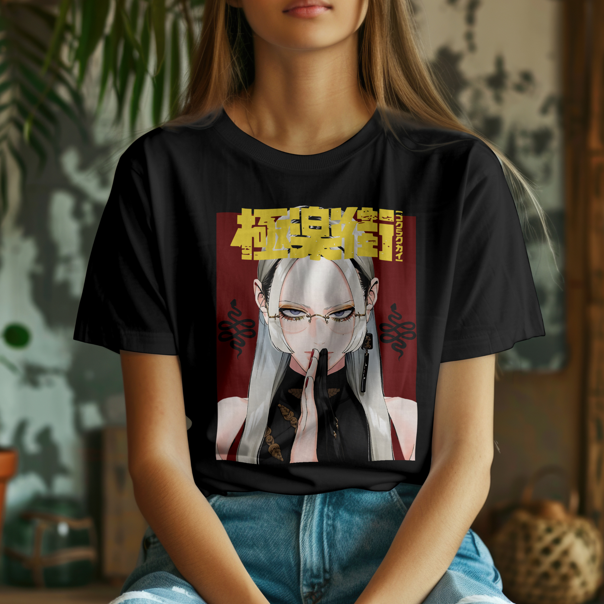 Black anime tee showcasing Tao Saotome from the manga Gokurakugai in stylish detail.