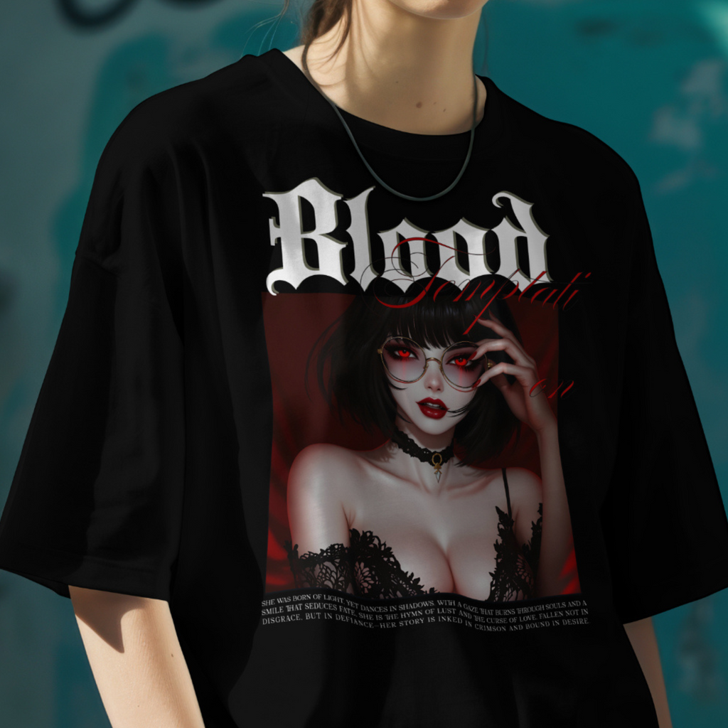 Black Alternative Fashion T-shirt featuring a seductive girl in a lace lingerie top.