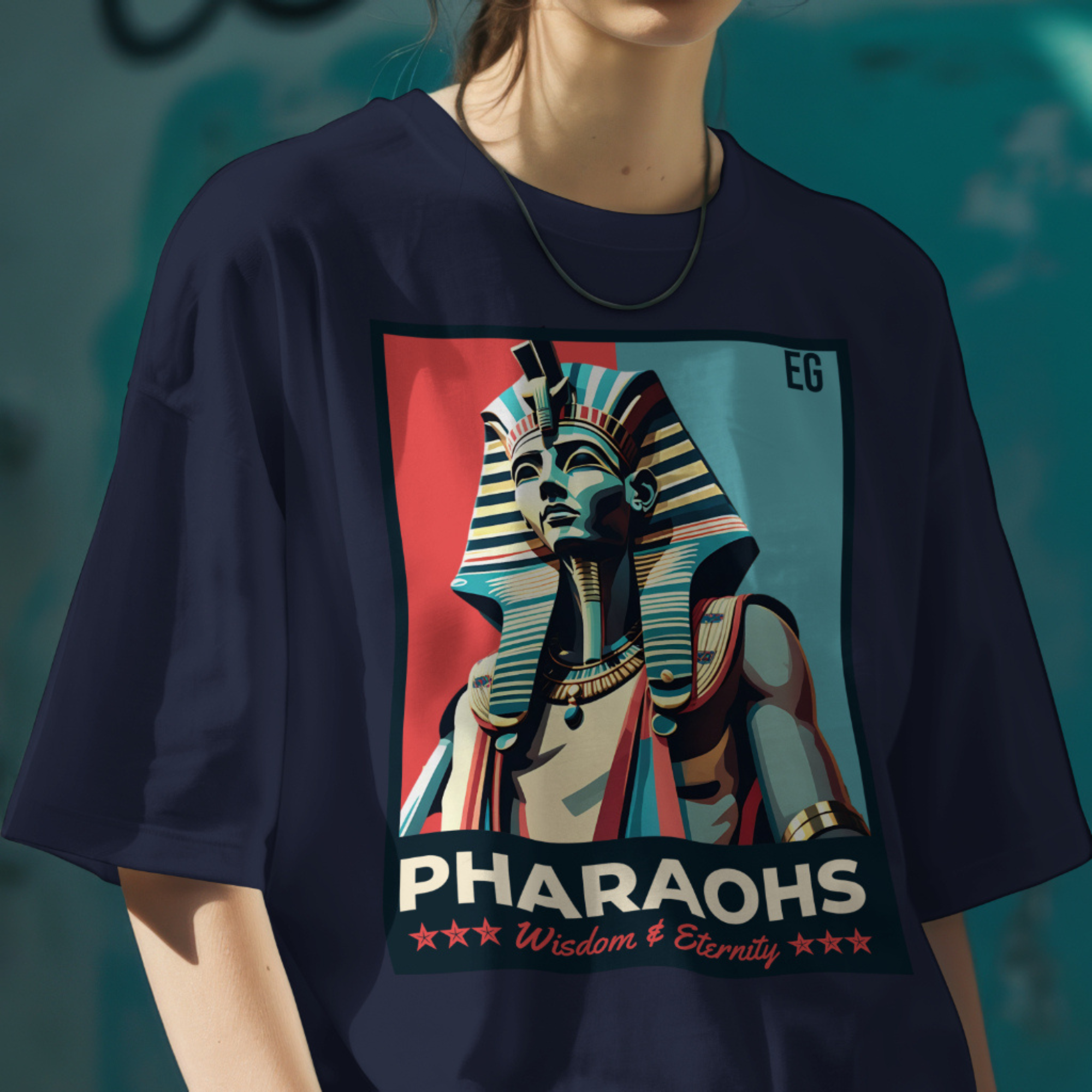 Retro Graphic Tee with text: "PHARAOHS" and stars on a vintage-style print.