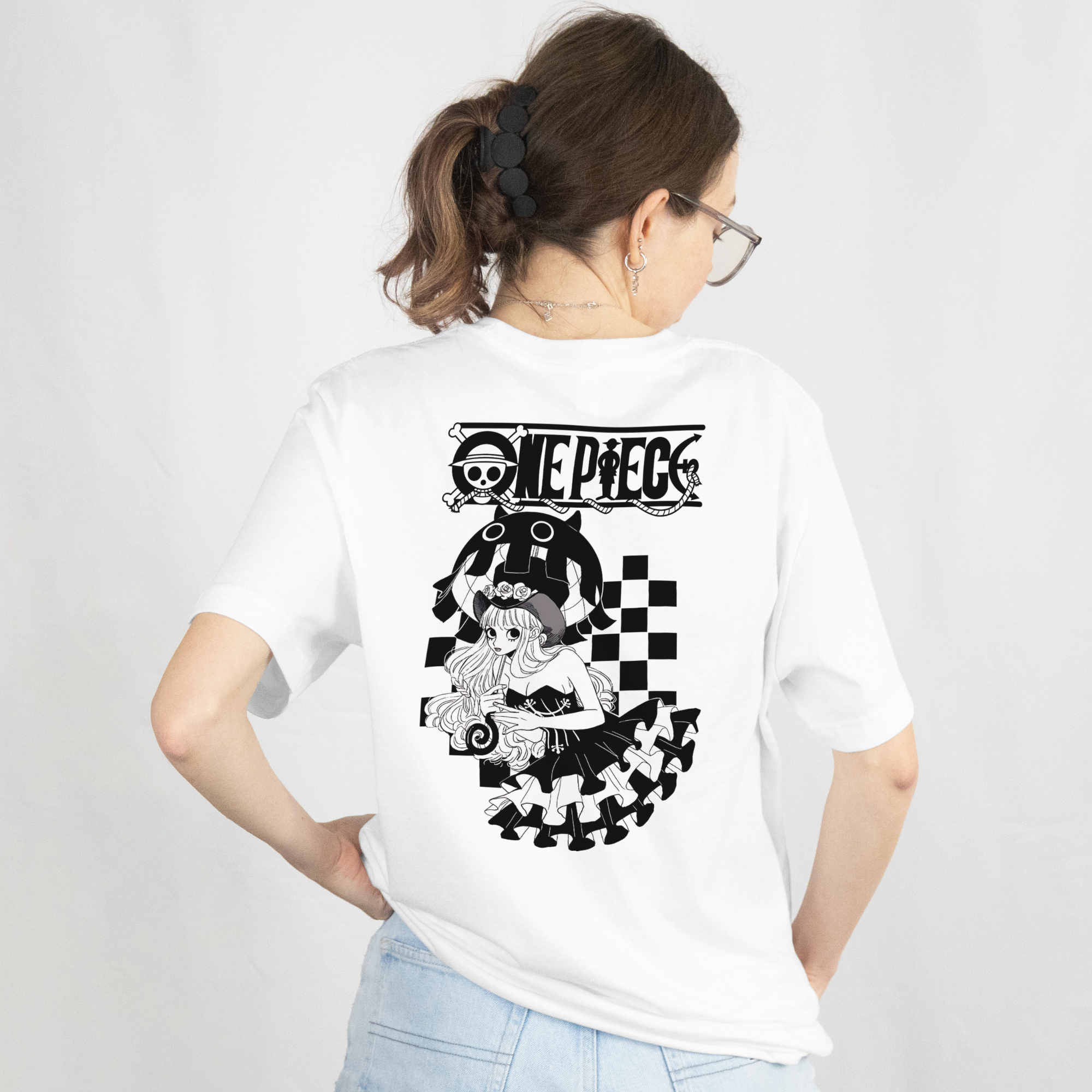 "Unique One Piece Perona shirt with Japanese manga black and white artwork"