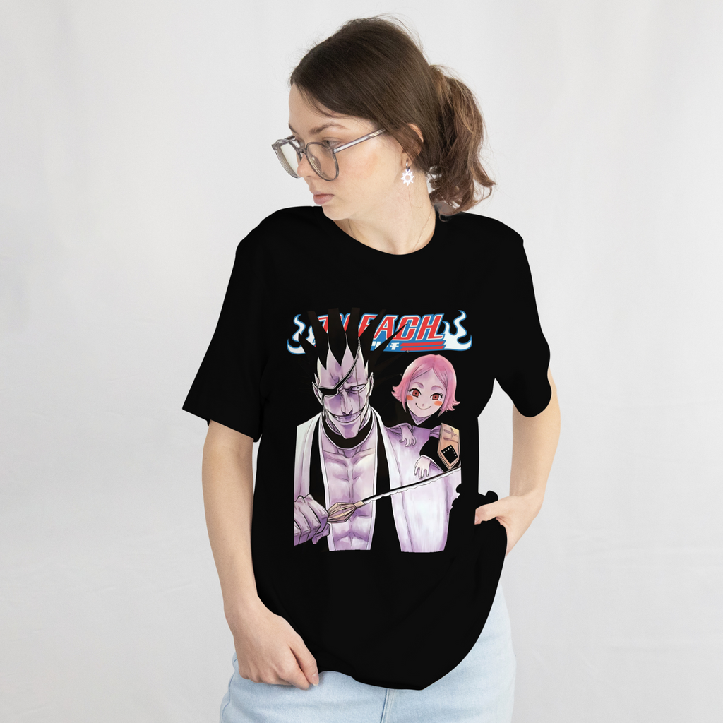 "Otaku streetwear Bleach shirt with Kenpachi Zaraki and Yachiru print"