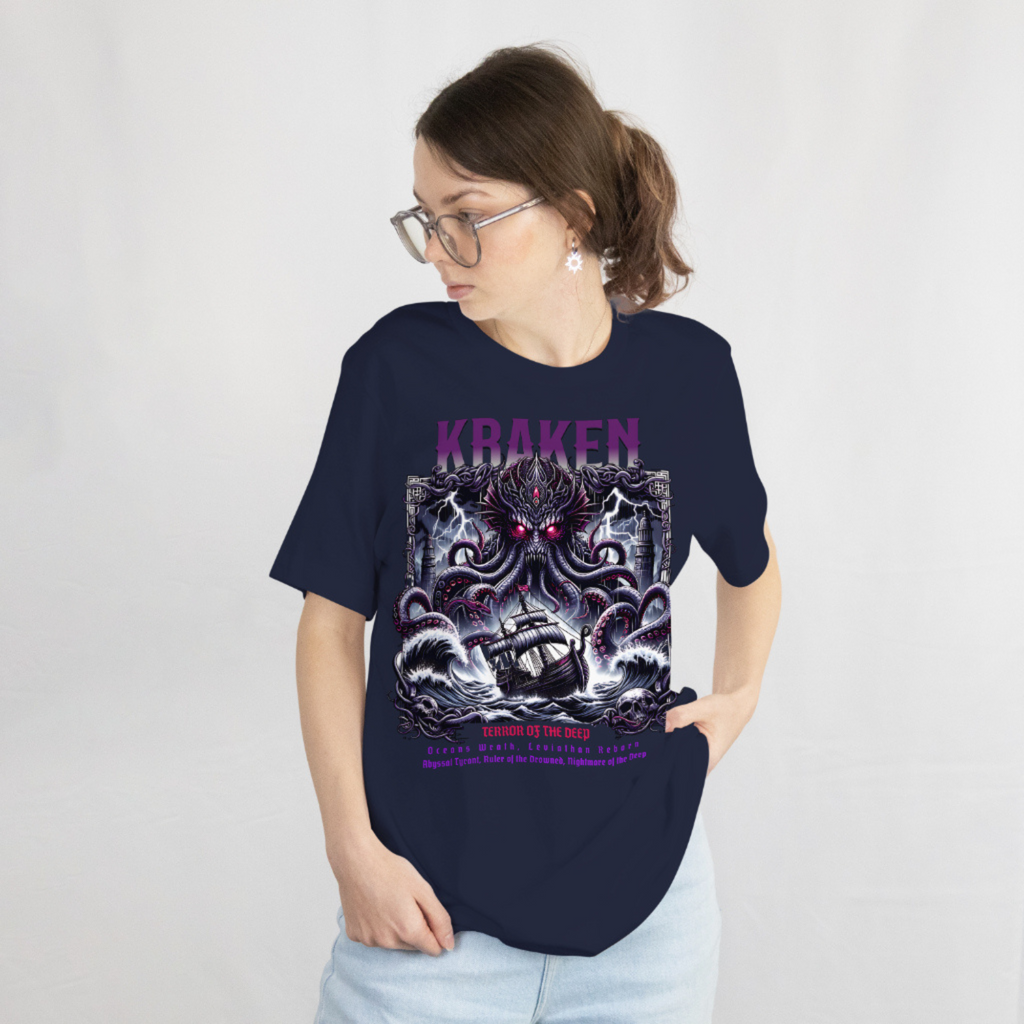 Dark Fantasy apparel featuring a mythical Kraken destroying a pirate ship.