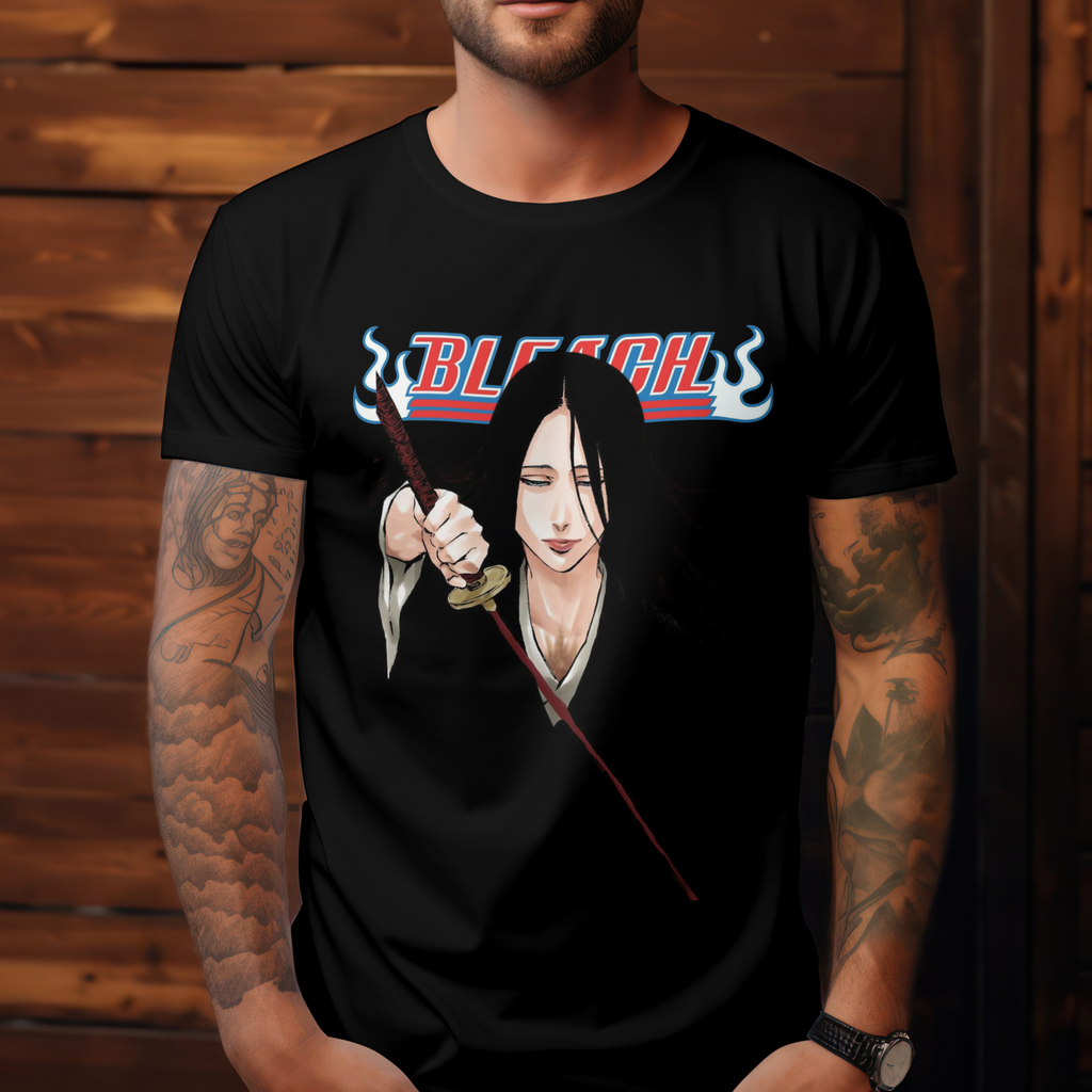 "Black cotton Bleach T-shirt Unohana character design for anime lovers"