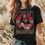 Occult Streetwear graphic tee featuring a nun in a lace top and the text Heresy never looked so divine.