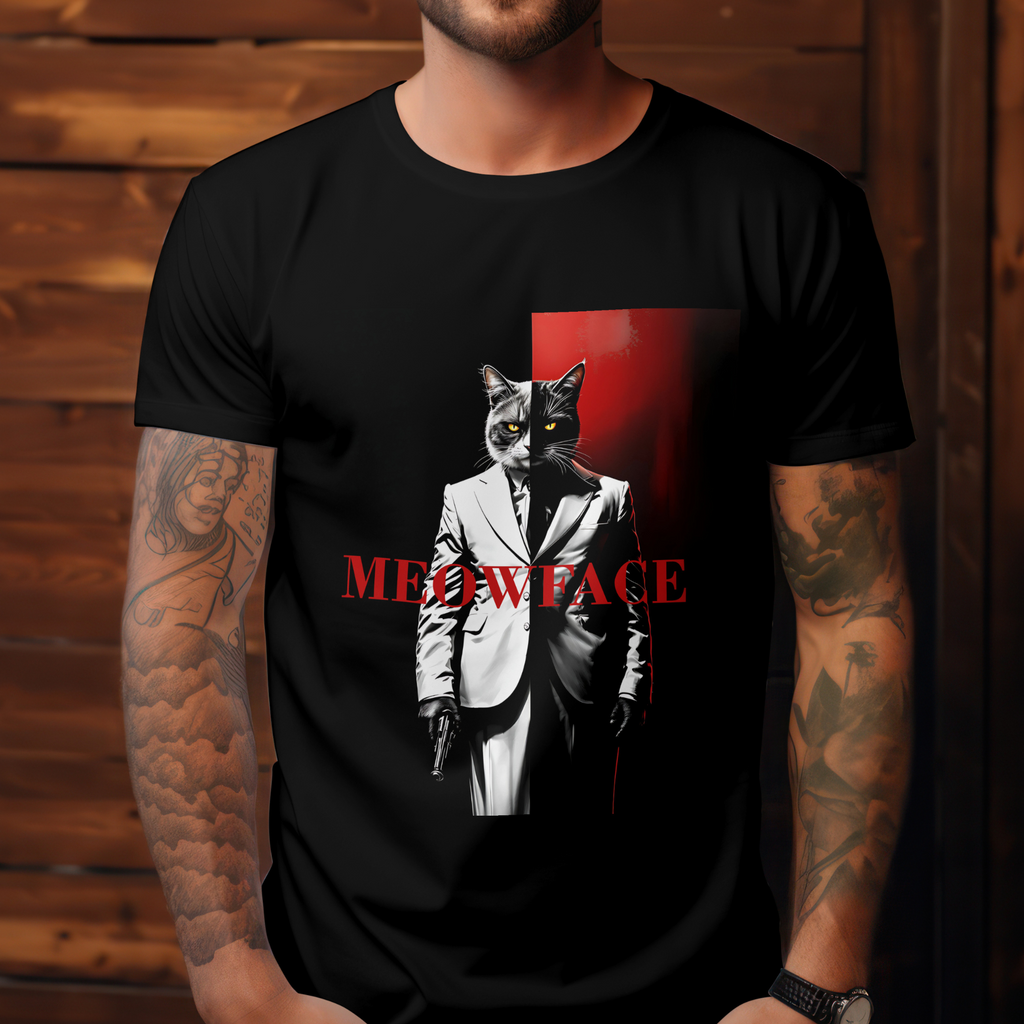 "Dark humor graphic t-shirt with mafia cat design – parody cat tee for casual wear, concerts, and alternative fashion."