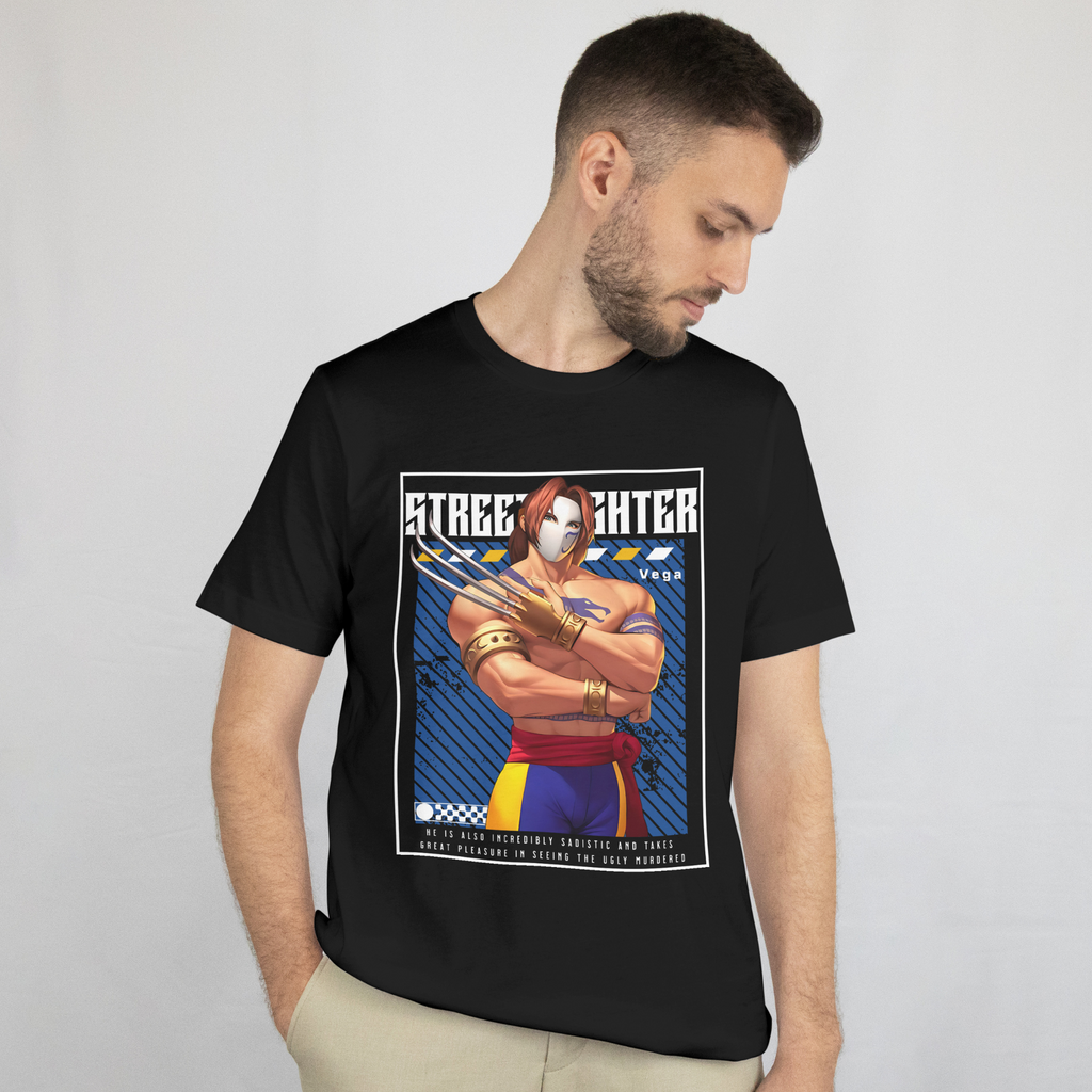 "Streetwear t-shirt with Vega character from Street Fighter video game"
