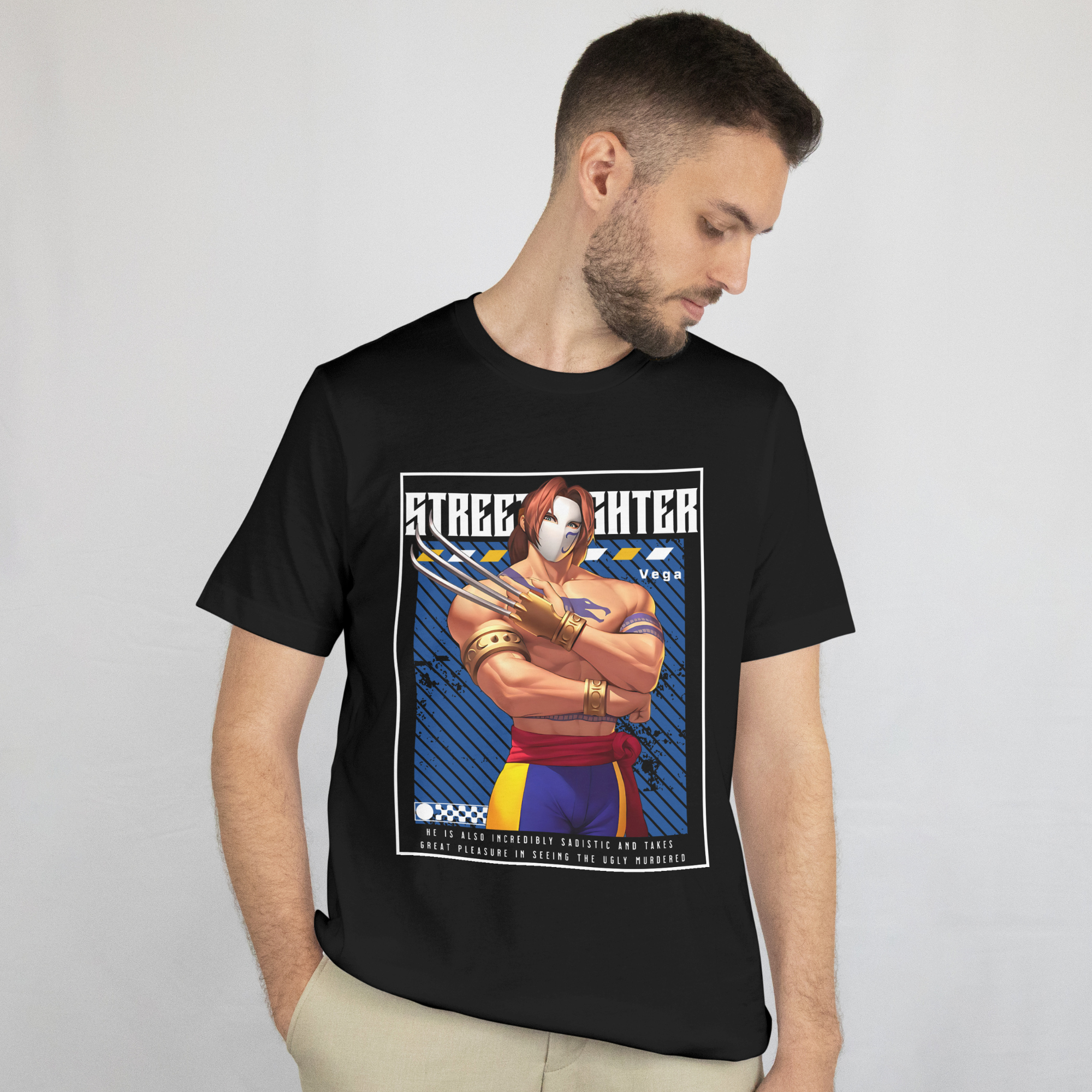 "Streetwear t-shirt with Vega character from Street Fighter video game"
