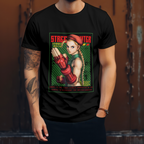 Black anime gaming T-shirt featuring Cammy White Street Fighter pose
