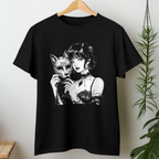 Masquerade Cat Mask T-Shirt featuring Gothic Black & White Anime Girl Streetwear.